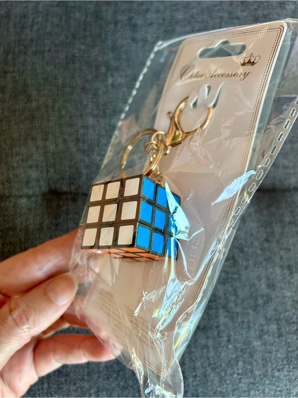 Mini Rubik’s Cube Keychain, Purse Charm, Colorful, Gold Tone, Fun